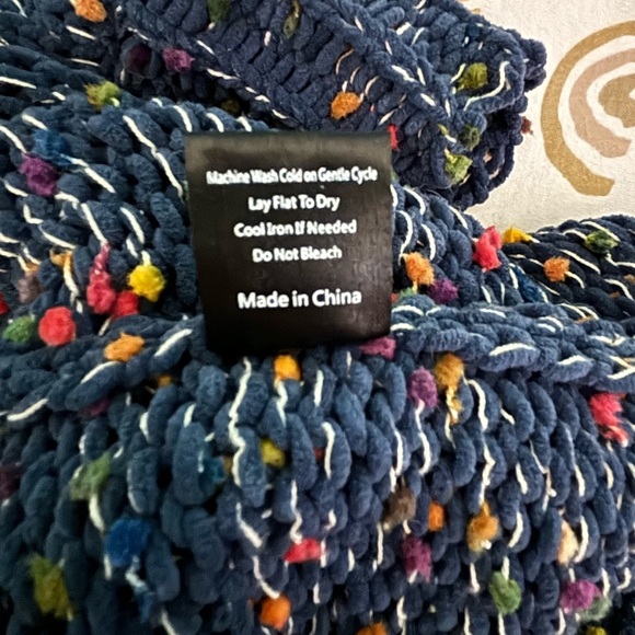 POL Womens Chunky Oversized Sweater Blue Confetti Peplum Small Button V Neck - Picture 9 of 9